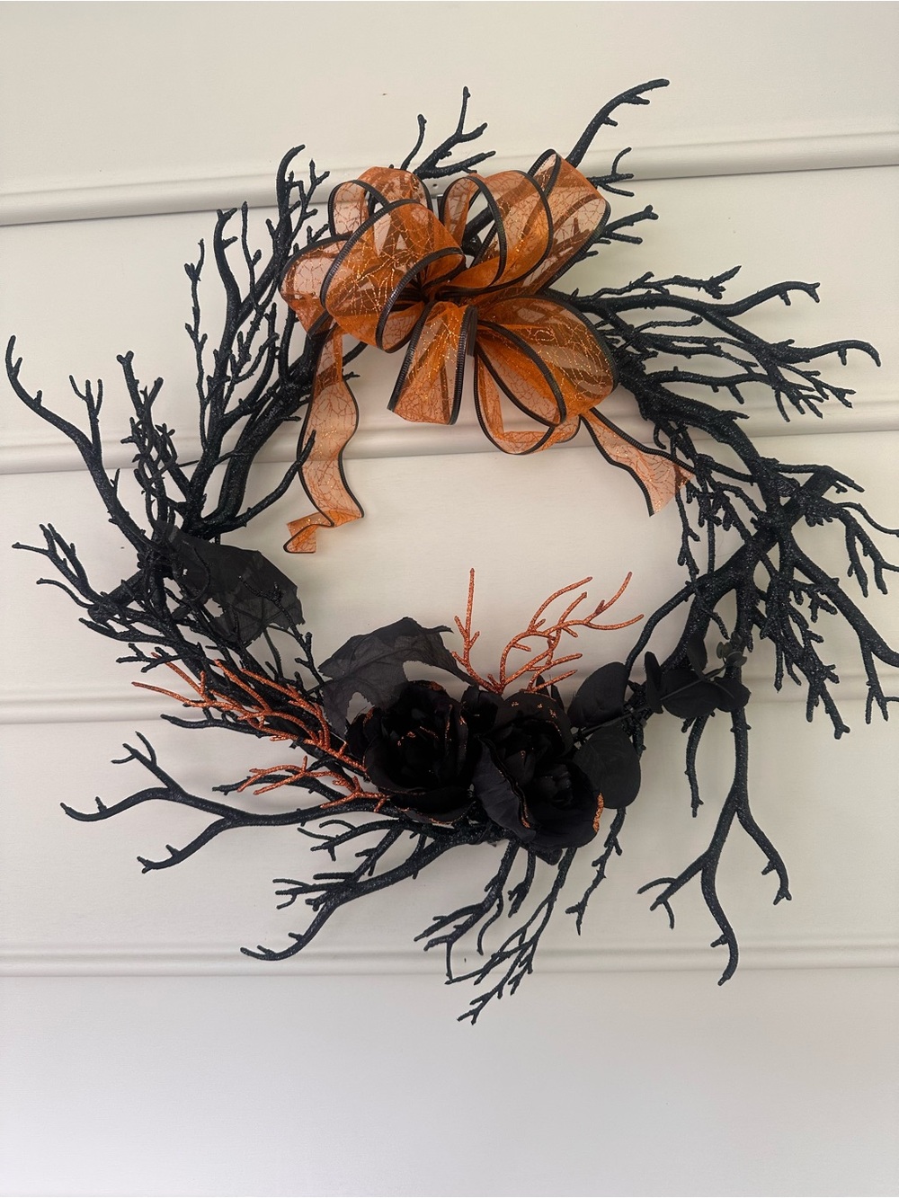 Festive spooky Black & Orange Halloween Wreath with Decorative Bow